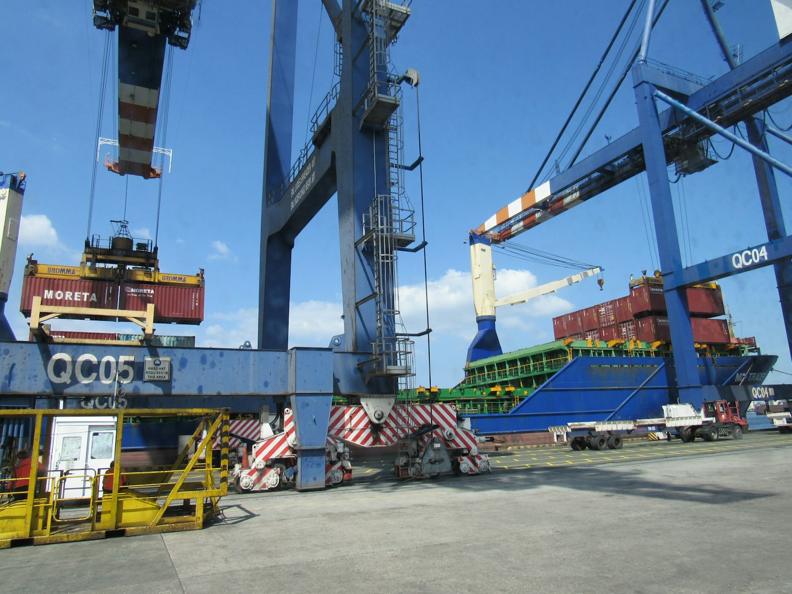 Container ship and cranes at an international cargo port
